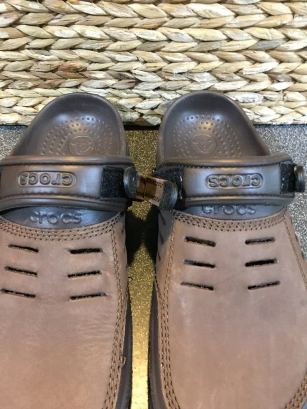 CROCS Brown Suede-Look Slip-On Clogs with Backstrap